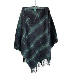 Lauren Ralph Lauren Womens Cape Poncho Tartan Plaid Wrap Fringe Acrylic One Size
